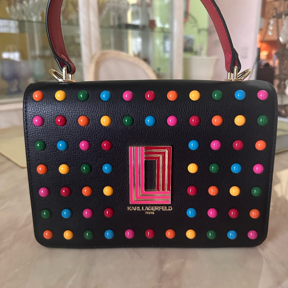 Karl Lagerfeld Black Crossbody with Colorful Studs